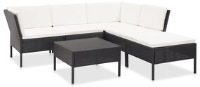 Set divani da giardino 6 pz con cuscini in polyrattan nero