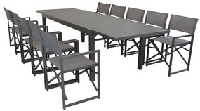 DEXTER - set tavolo in alluminio e teak cm 200/300 x 100 x 74 h con 10 poltrone Carpenter