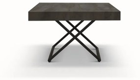 Tavolino CAMOGLI in legno, finitura acciaio ossidato e metallo verniciato nero trasformabile in tavolo da pranzo 120&#215;80 cm &#8211; 220&#215;80 cm altezza da 30 a 77 cm