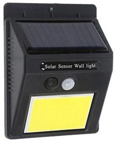 Applique Led COB Nero con pannello solare IP44 Bianco freddo 6500K con sensore crepuscolare e di movimento Elbat