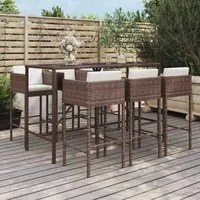 Set Bar da Giardino 7 pz con Cuscini in Polyrattan Marrone 3200649