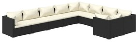 Set Divani da Giardino 9 pz con Cuscini in Polyrattan Nero