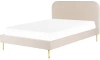 Letto beige velluto tappezzeria King Size gambe dorate testiera con rete a doghe 160 x 200 design minimalista