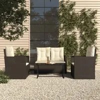 Set Salotto da Esterno 4 pz con Cuscini in Polyrattan Nero cod mxl 35211