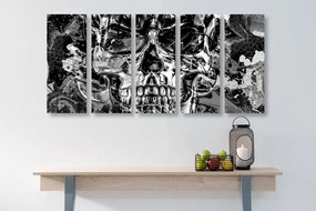 Quadri 5 pezzi – Teschio artistico in bianco e nero