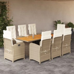 Set pranzo da giardino 9 pz con cuscini beige misto polyrattan