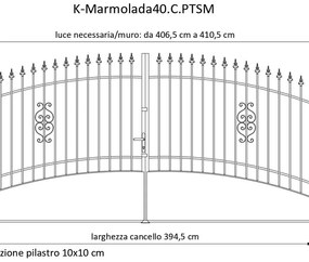 Cancello Marmolada in ferro, apertura centrale, L 408.5 x 195 cm, di colore ruggine