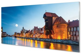 Quadro di vetro Danzica fiume notte centro storico 100x50 cm