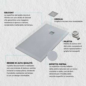 Piatto doccia su misura 80x80 Karen in resina effetto pietra grigio