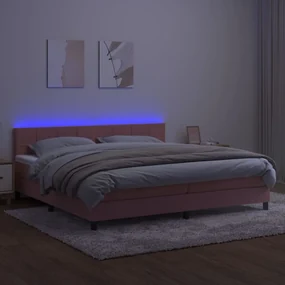 Letto a molle con materasso e led rosa 200x200 cm in velluto