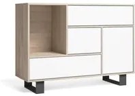 Credenza sala da pranzo 120x40x86cm Buffet 1 porta, 3 cassetti colore Rovere e colore porta e cassetti Bianco