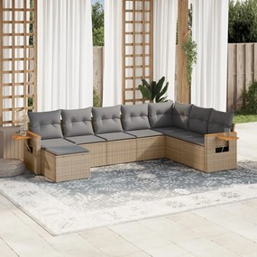 Set Divano da Giardino 8 pz con Cuscini Beige in Polyrattan