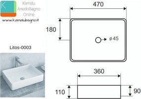 Lavabo bagno appoggio 47cm design moderno ceramica modello Litos-0003 - KAMALU
