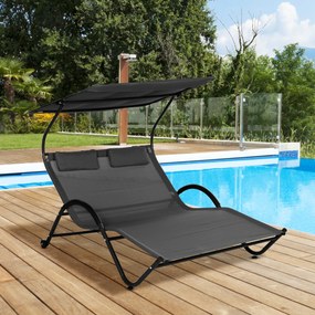 Lettino Prendisole 2 Posti da Giardino 200x137x138 cm con Tetto Parasole in Acciaio Grigio...