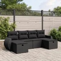 Set Divano da Giardino 6 pz con Cuscini Nero in Polyrattan 3264161