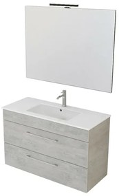 Mobile bagno sospeso 100 cm Smart grigio legno con lavabo e specchio