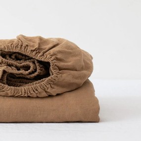 Lenzuolo di lino elasticizzato marrone 200x200 cm Camel - Linen Tales