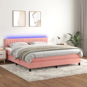 Letto a Molle con Materasso e LED Rosa 180x200 cm in Vellutocod mxl 122852