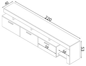 TOKE - porta tv di design con 3 cassetti