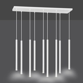Lampadario 9 Luci Moderno Shu Acciaio Bianco E Paralumi A Cilindri Sottili