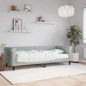 Divano Letto Con Materasso Grigio Chiaro 80x200 Cm İn Velluto /