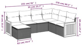 Set Divani da Giardino 7 pz con Cuscini Grigio in Polyrattan