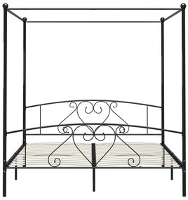 Letto a Baldacchino Nero in Metallo 180x200 cm