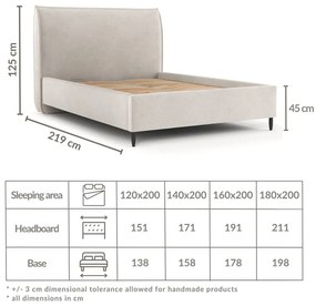 Letto matrimoniale imbottito crema con spazio contenitivo e rete 180x200 cm Shell - Maison de Rêve