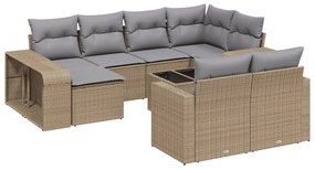 Set divani da giardino 11 pz con cuscini beige in polyrattan