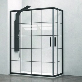 Kamalu - box doccia nero 150x100 vetro a quadrati neri nico-b1000