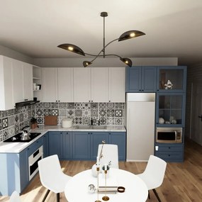 Lampadario a Sospensione in Acciaio e Tessuto LOTUS 4 Nero 4xE14 Colore del corpo Nero e Oro