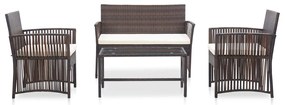 Set divani da giardino 4 pz con cuscino in polyrattan marrone