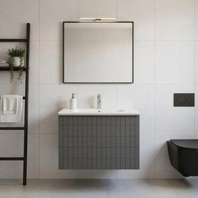 Mobile da bagno sospeso sotto lavabo Pixel grid 1 cassetto L 60 x H 40 x P 45.5 cm grigio carbone laccato opaco, con maniglia alluminio nero opaco