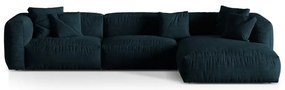 Divano angolare componibile blu scuro (con penisola a destra/con chaise lounge) con rivestimento in velluto Martina – Micadoni