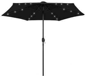 Ombrellone Con Luci A Led E Palo Alluminio 270 Cm Nero /