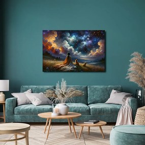 Quadro su tela – Figura con animali sotto le stelle