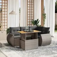 Set Divano da Giardino 5 pz con Cuscini Grigio in Polyrattan 3272180