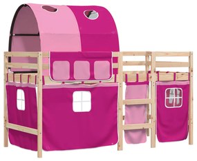 Letto a soppalco con tunnel bambini rosa 90x200cm massello pino