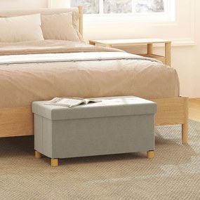 Panca Contenitore Pieghevole 67L 76x38x38cm Rivestimento Effetto Velluto Bianco Crema...