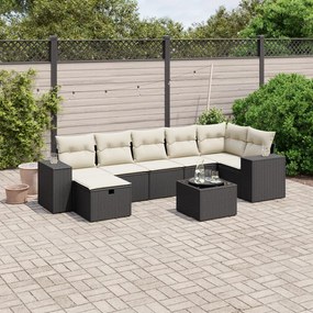 Set divani da giardino con cuscini 8 pz nero in polyrattan