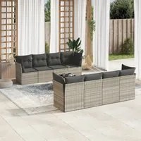 Set Divano da Giardino 9pz con Cuscini Grigio Chiaro Polyrattan 3217312