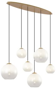 Lampada a sospensione Hotel Chic ottone con vetro bianco rettangolare 6 luci - Misty