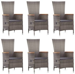 Set mobili da pranzo per giardino 7 pz in polyrattan grigio