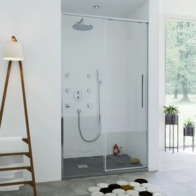 Porta doccia scorrevole L 138-140 cm x H 200 cm per nicchia in vetro trasparente SP. 8 mm, profilo lucido cromo, serie Fit
