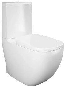 WC monoblocco filomuro in ceramica con scarico Rimless, cassetta e sedile Rak Illusion