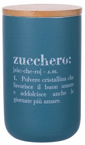 Barattolo zucchero scritta blu con coperchio bambù Victionary