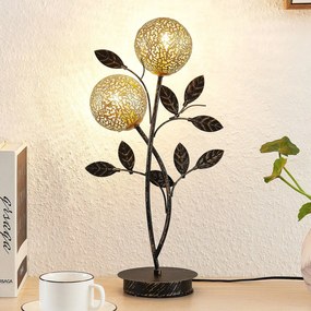 Lampada da tavolo Lucande Evory, 48 cm, a 2 luci, nero/oro, G9