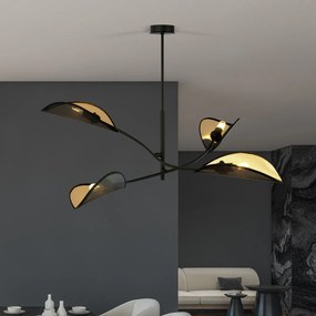 Sospensione Nordica 4 Luci Ares In Acciaio Nero Oro Bracci Regolabili
