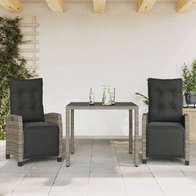 Set Da Pranzo Da Giardino 3 Pz Con Cuscini İn Polyrattan Grigio /