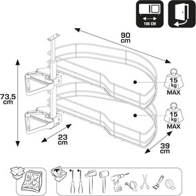 Cesto portaoggetti per mobile ad angolo estraibile anta sx in acciaio antracite L 90 x H 73.5 x P 39 cm
